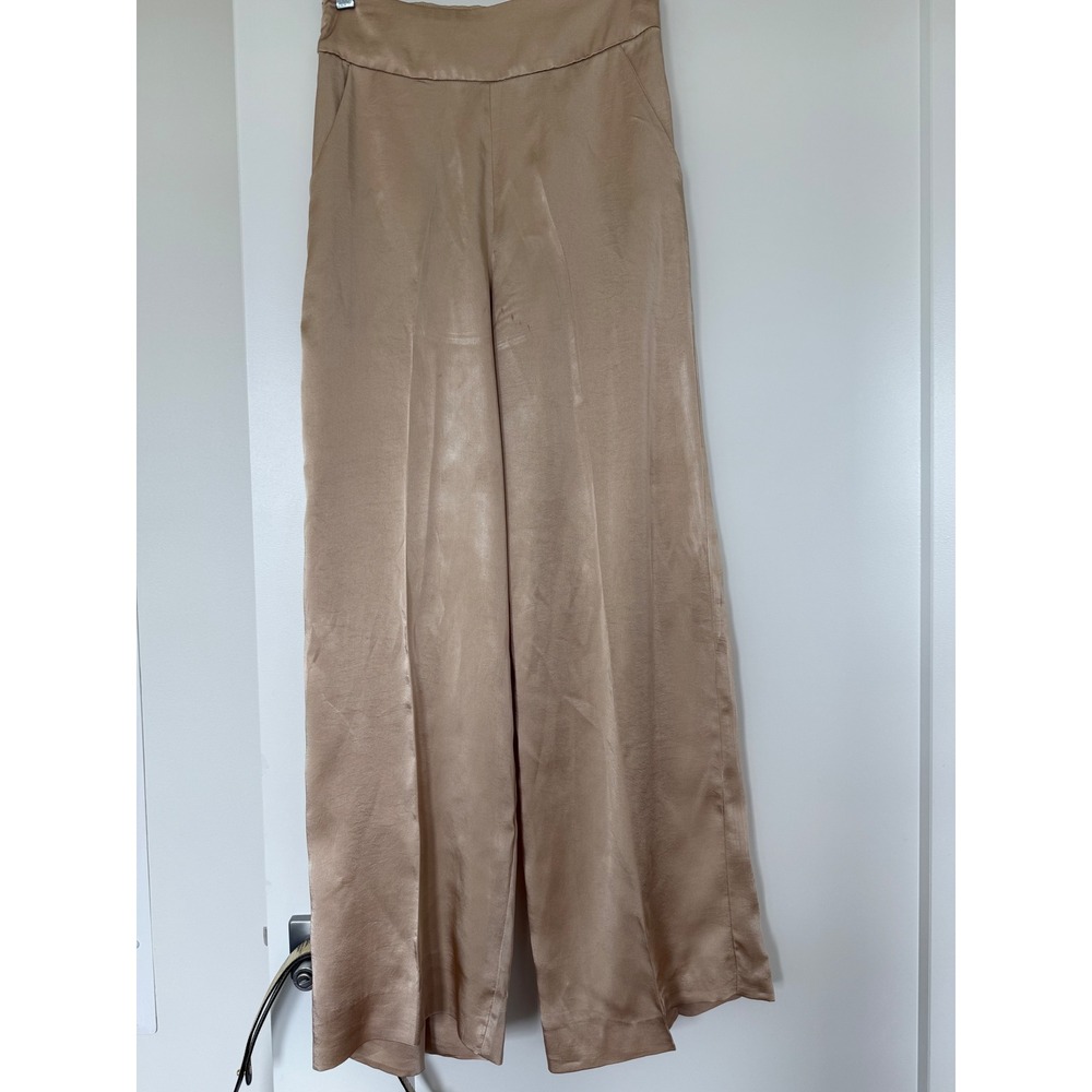 Hanifa Champagne Gold Satin Wide Leg High Waisted Trousers Pants Small